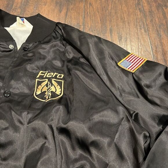 Vtg Pontiac Fiero Wings Racing satin bomber jacket embroidered Scott Uzzel XL - Picture 2 of 12